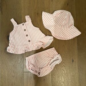 Carter's Pink Striped Kids Hat and Outfit Set